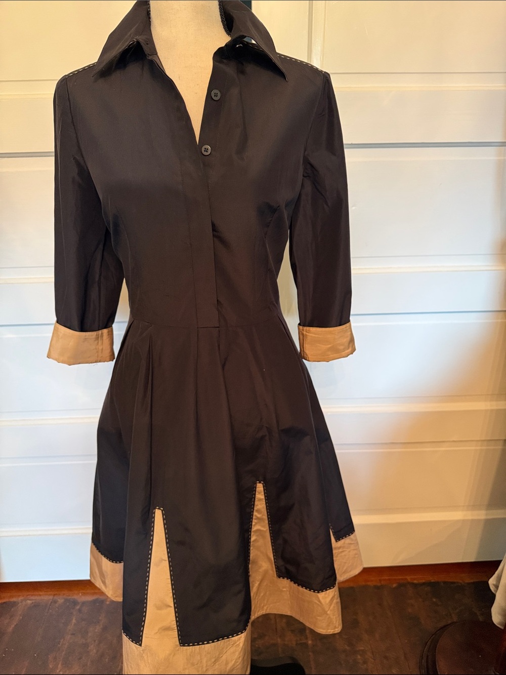 Retro Chic Silk Blend Fit & Flare Shirt Dress Contrast Hem Per Se 4